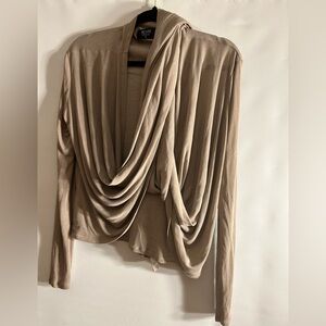 REVIR USA MADE TAUPE COLOR WRAP STYLE SWEATER LONG EDGES SIZE SMALL